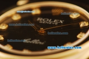 Rolex Cellini Swiss Quartz Yellow Gold Case with Black Dial and Black Leather Strap-Diamond Markers