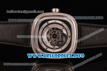 SevenFriday P1B-01 Japanese Miyota 8215 Automatic Steel Case with Skeleton Dial and Black Leather Strap
