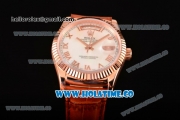 Rolex Day-Date Asia 2813/Swiss ETA 2836/Clone Rolex 3135 Automatic Rose Gold Case with Roman Numeral Markers and White MOP Dial (BP)