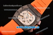 Richard Mille RM 011 Felipe Massa Flyback Chronograph Swiss Valjoux 7750 Automatic Carbon Fiber Case with Skeleton Dial Orange Rubber Strap and Orange Inner Bezel - 1:1 Original