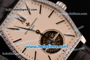 Vacheron Constantin Malte Swiss ST Tourbillon Steel Case with Black Alligator Strap Diamond Bezel and Beige Dial (FT)