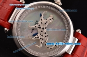 Cartier Le Cirque Animalier de Cartier Swiss Quartz Steel Case with White MOP Dial and Red Leather Strap