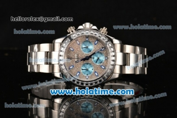 Rolex Daytona II Chrono Miyota Quartz Full Steel with Diamonds Dial Stick Markers and Diamonds Bezel