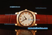 Rolex Cellini Swiss Quartz Rose Gold Case with White Dial and Brown Leather Strap-Diamond Markers