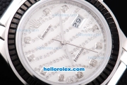 Rolex Datejust New Model Oyster Perpetual ETA Case with Black Diamond Bezel and White Diamond Crested Dial-Black Rubber Strap