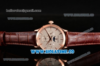 Jaeger-LECoultre Master Perpetual Calendar Asia Automatic Rose Gold Case with White Dial Stick Markers and Brown Leather Strap