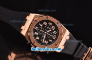 Audemars Piguet Royal Oak Quartz Working Chronograph Movement Rose Gold Case with Black Dial and Strap-White Marking