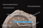 Audemars Piguet Royal Oak Lady Swiss Quartz Steel/Diamonds Case with Grey Dial and Brown Leather Strap (EF)