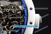 Richard Mille RM 055 Bubba Watson Asia Manual Winding Ceramic/Steel Case with Skeleton Dial and White Rubber Strap Blue Inner Bezel - 1:1 Original