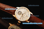 Jaeger-LeCoultre Duometre Tourbillon Automatic Movement Rose Gold Case with White Dial and Brown Leather Strap