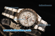 Rolex Daytona Chronograph Miyota Quartz Movement Steel Case with White Dial and Black Bezel - Two Tone Strap