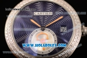 Cartier Rotonde De Miyota Quartz Steel Case/Bracelet with Blue Dial and Diamonds Bezel