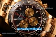 Rolex Daytona Chrono Swiss Valjoux 7750 Automatic Yellow Gold Case/Bracelet with Stick Markers Ceramic Bezel and Black Dial (BP)