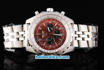 Breitling Bentley Chronograph Quartz Movement Brown Dial with Black Subdials and Silver Stick Marker-SS Strap