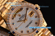 Rolex Day-Date 2813 Automatic Gold Case with White Dail and Diamond Bezel ETA Coating