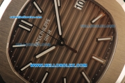 Patek Philippe Nautilus Swiss ETA 2824 Automatic Movement Steel Case with Brown Dial and Brown Leather Strap-1:1 Original