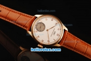 IWC Portuguese Asia 6497 Manual Winding Movement Rose Gold Case with White Dial and Brown Leather Strap