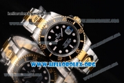 Rolex Submariner Clone Rolex 3135 Automatic Two Tone Case/Bracelet with Black Dial and Dot Markers - 1:1 Original