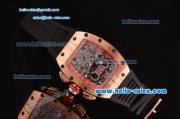 Richard Mille RM011 Swiss Valjoux 7750-SHG Automatic Rose Gold Case with Black Rubber Strao and Skeleton Dial - 1:1 Original