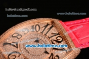 Franck Muller Cintree Curvex Swiss Quartz Rose Gold/Diamonds Case with Diamonds Dial and Hot Pink Leather Strap