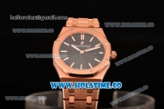 Audemars Piguet Royal Oak 33MM Miyota Quartz Rose Gold Case/Bracelet with Black Dial and Stick Markers (EF)