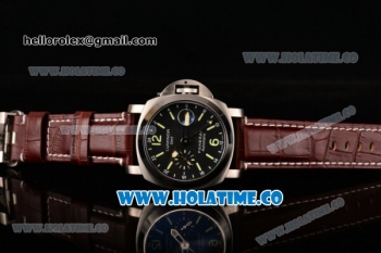 Panerai Firenze GMT PAM228 Automatic Movement Black Dial with Green Markers and Brown Leather Strap