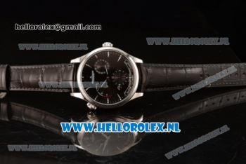 1:1 Jaeger-LECoultre Master Georgraphic Miyota 9015 Automatic Steel Case with Black Dial Stick Markers and Black Genuine Leather