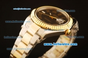 Rolex Datejust II Swiss ETA 2836 Automatic Full Steel with Yellow Gold Bezel and Black Dial-Roman Markers/Two Tone Strap