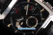 Tag Heuer Monaco Calibre 12 Chronograph Miyota Quartz Movement Steel Case with Black Dial and Black Leather Strap