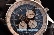 Breitling Navitimer Chronograph Quartz Movement Black Dial with Silver Stick Marking and Three Small Dials-Black Leather Strap