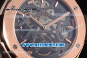 Hublot Classic Fusion Skeleton Tourbillon Asia ST28 Automatic Rose Gold Case with Skeleton Dial and Black Leather Strap Stick Markers