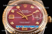 Rolex Datejust Asia Automatic Yellow Gold/Steel Case with Diamonds Bezel Rose Red Dial and Diamonds Markers (BP)
