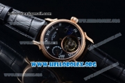 Patek Philippe Grand Complication Swiss Tourbillon Manual Winding Rose Gold Case with Black Dial Roman Numeral Markers and Black Leather Strap