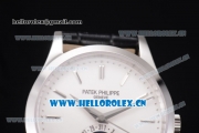 Patek Philippe Complications Miyota 9015 Automatic Steel Case with White Dial Stick Markers and Black Leather Strap