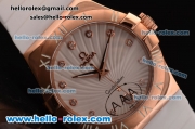 Omega Constellation Swiss ETA Quartz Rose Gold Case with White Dial and White Rubber Strap