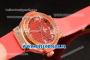 Hublot Big Bang Tutti Japanese Miyota Quartz Rose Gold Case with Red Dial Stick Markers and Red Rubber Strap