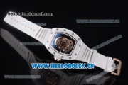 Richard Mille RM052 Miyota 9015 Automatic Ceramic Case with Skull Dial Dot Markers and White Rubber Strap