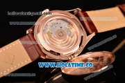 Patek Philippe Calatrava Swiss ETA 2824 Automatic Rose Gold Case with Brown Leather Strap Black Dial and Stick Markers