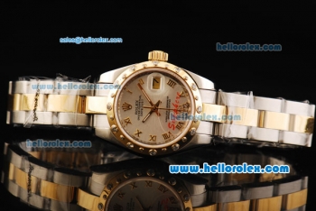 Rolex Datejust Oyster Perpetual Automatic Movement Steel Case with Diamond Gold Bezel and Two Tone Strap-Lady Model