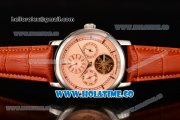 Vacheron Constantin Malte Tourbillon Asia Automatic Steel Case with Pink Dial Brown Leather Strap - Stick Markers