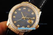 Rolex Datejust Automatic Movement ETA Coating Case with Diamond Bezel-Black Leather Strap