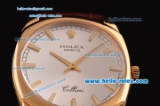 Rolex Cellini Danaos Swiss Quartz Yellow Gold Case with Brown Leather Strap White Dial Stick Markers