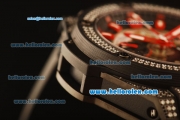 Hublot King Power Swiss Valjoux 7750 Automatic PVD Case with Diamond Bezel and Skeleton Dial-Red Markers