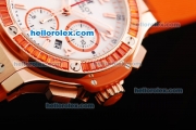 Hublot Big Bang Chronograph Swiss Valjoux 7750 Automatic Movement White Dial with Orange Diamond Bezel and Orange Rubber Strap