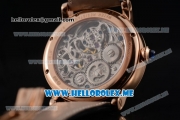 Cartier Ronde De MoonPhase Swiss Tourbillon Manual Winding Rose Gold Case with Skeleton Dial and Black Leather Strap