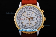 Breitling Navitimer Automatic Movement Gold Bezel with White Dial and Red Rubber Strap