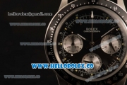 Rolex Daytona Vintage Edition Chrono Miyota OS20 Quartz Steel Case with Black Dial and Black Leather Strap