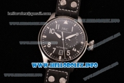 IWC Big Pilot's Watch Swiss Valjoux 7750 Automatic Steel Case with Black Dial Arabic Number Markers and Black Leather Strap