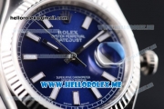 Rolex Datejust Clone Rolex 3135 Automatic Stainless Steel Case/Bracelet with Dark Blue Dial and Stick Markers (BP)