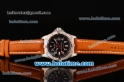 Breitling Avenger Seawolf Swiss ETA 2836 Automatic Stainless Steel Case with Orange Leather Bracelet Black Dial and Numeral Markers